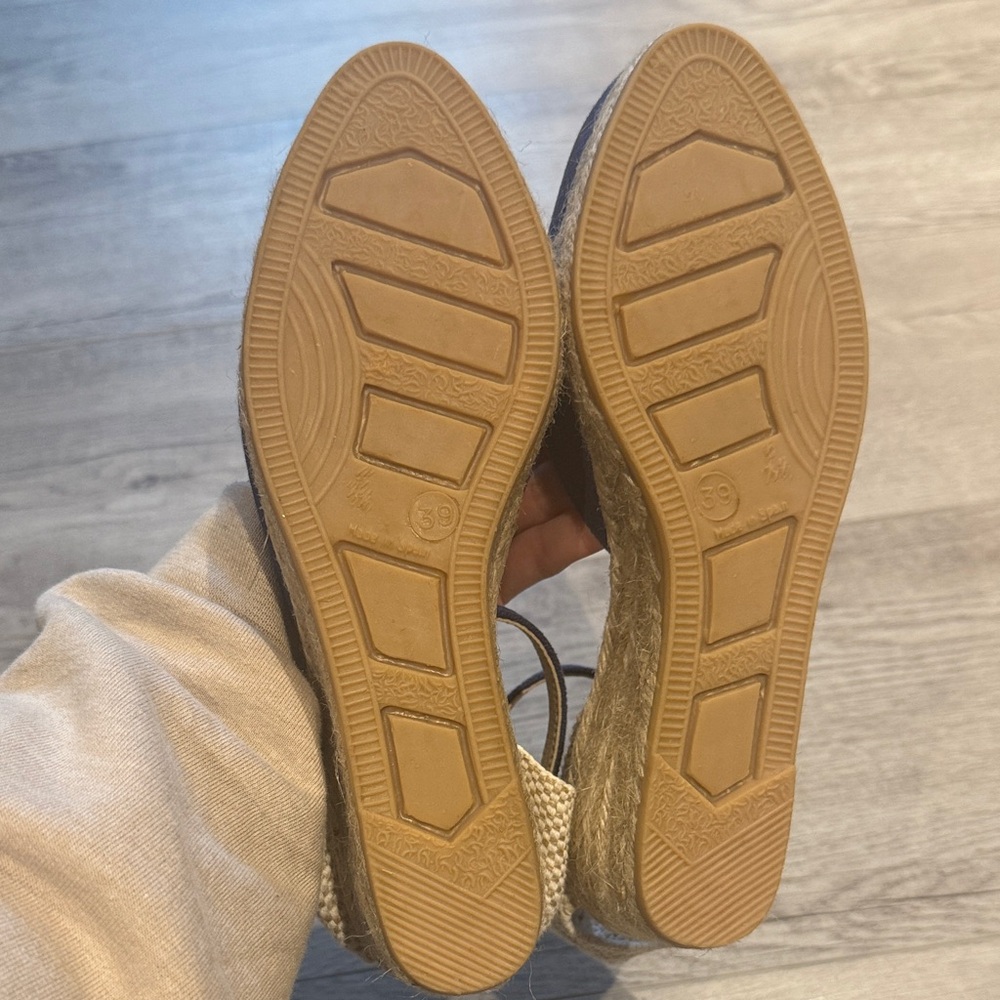 Biankina Women's Navy & Tan Vegan Espadrille Wedges Sz 8 NWOT - Picture 5 of 5